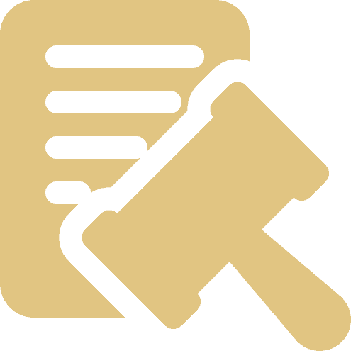 Icon of a gavel overlaid on a document, representing legal or judicial processes.