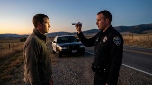 Missoula Police officer conducting roadside flashlight sobriety test on civilian